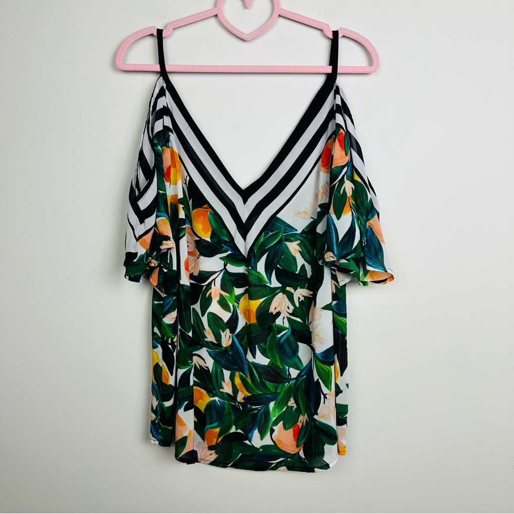 Nicole by Nicole Miller Striped Floral Blouse Size Large